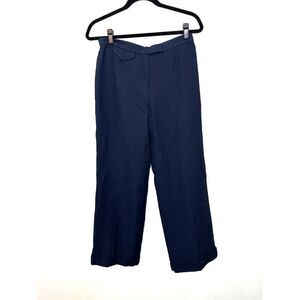 Vintage Ralph Lauren Pants Womens 12P Petite Navy Wool Trousers USA Wide Leg Cuf
